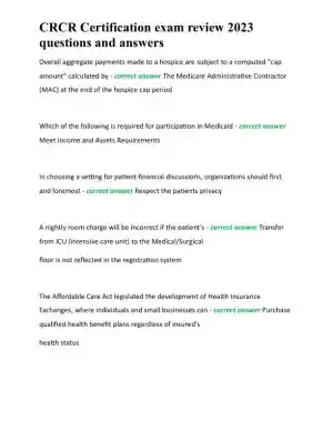 2023 CRCR Health Care Assessment Certification Review Exam With Answers (207 Solved Questions)