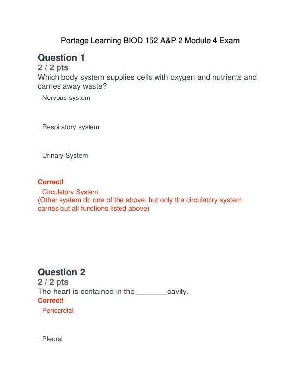 BIOD152 Cardiovascular Module Exam With Answers (32 Solved Questions)