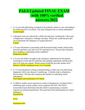 2022 PALS Paediatrics Final Exam With Answers (50 Solved Questions)