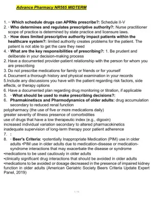 NR565 Pharmacology Midterm Exam With Answers (150 Solved Questions)
