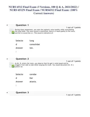 2021-2022 NURS6512 Nursing Diagnosis Final Exam With Answers (100 Solved Questions)