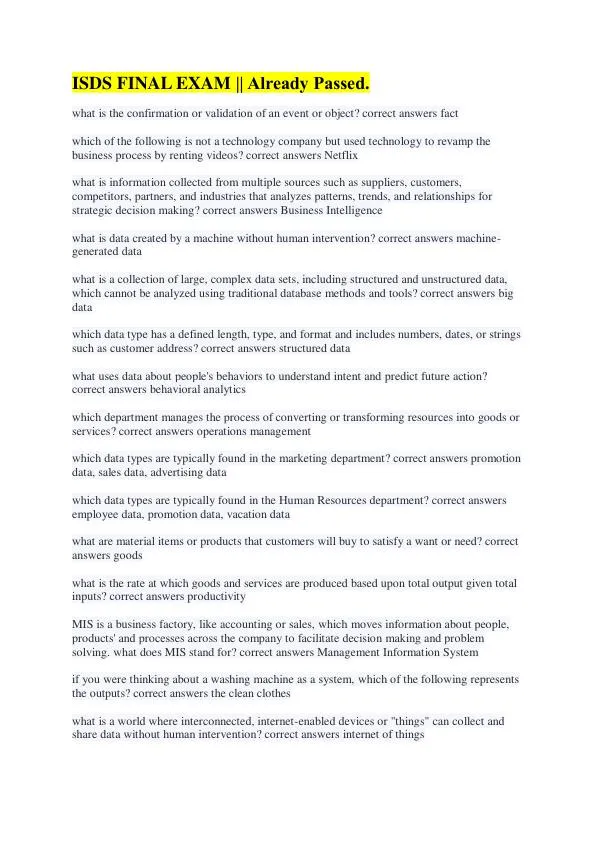 ISDS Marketing Final Exam With Answers (69 Solved Questions)