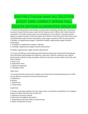2023-2024 AHA PALS Child Care Practice Exam With Answers (33 Solved Questions)