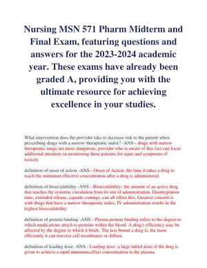 2023-2024 MSN571 Pharmacology Midterm Final Exam With Answers (258 Solved Questions)