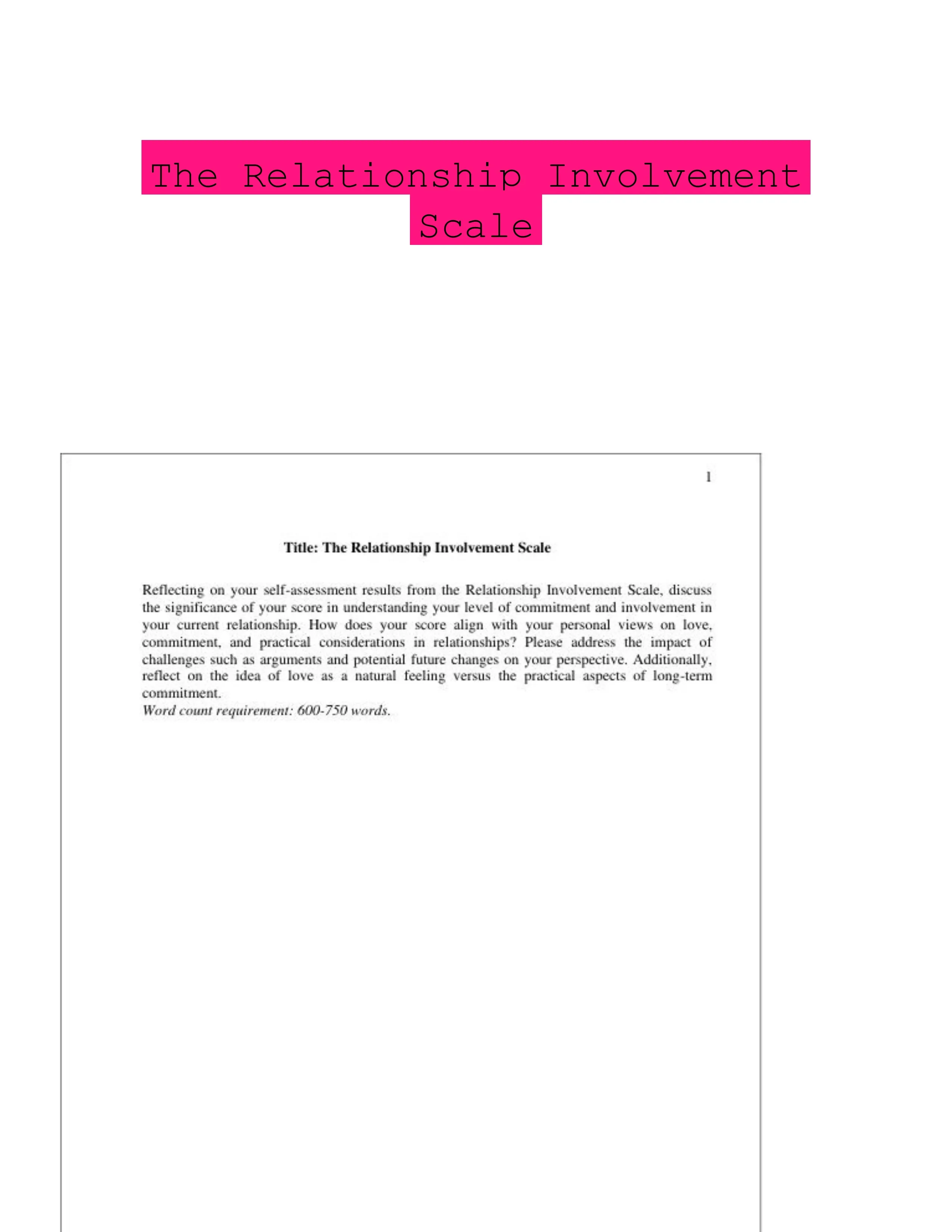 The Relationship Involvement Scale