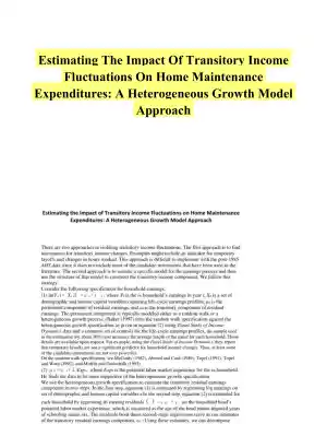 Estimating The Impact Of Transitory Income Fluctuations On Home Maintenance Expenditures: A Heterogeneous Growth Model Approach
