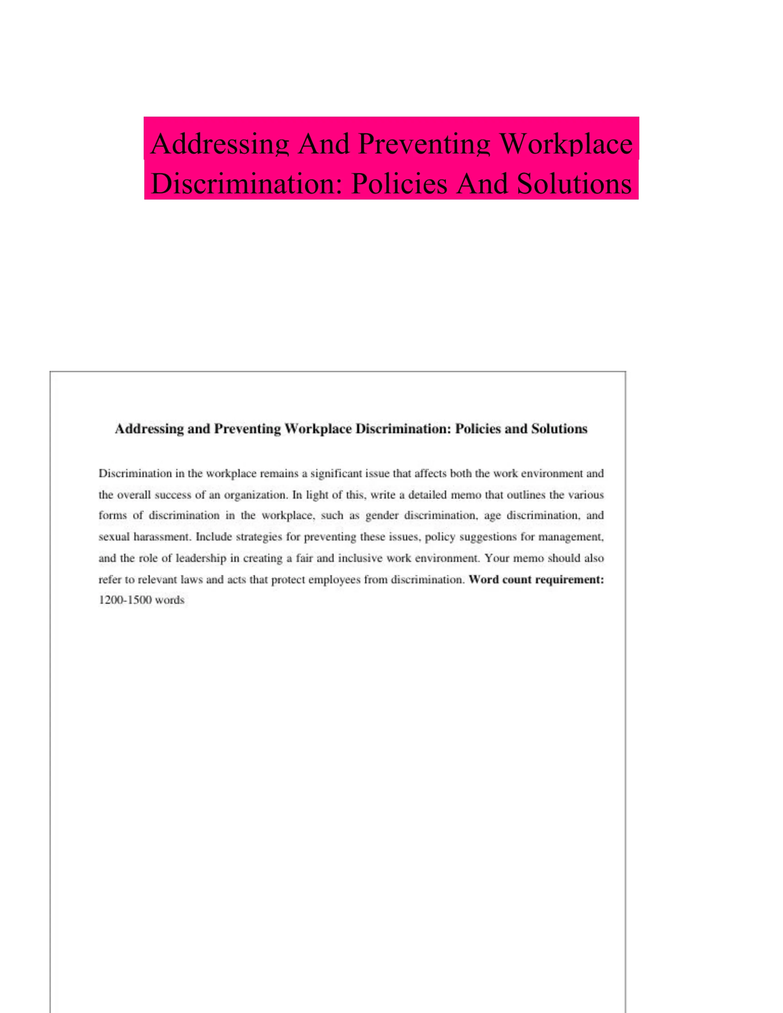 Addressing And Preventing Workplace Discrimination: Policies And Solutions