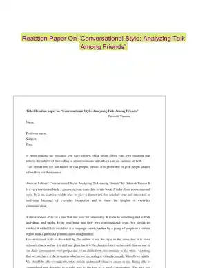 Reaction Paper On �Conversational Style: Analyzing Talk Among Friends�
