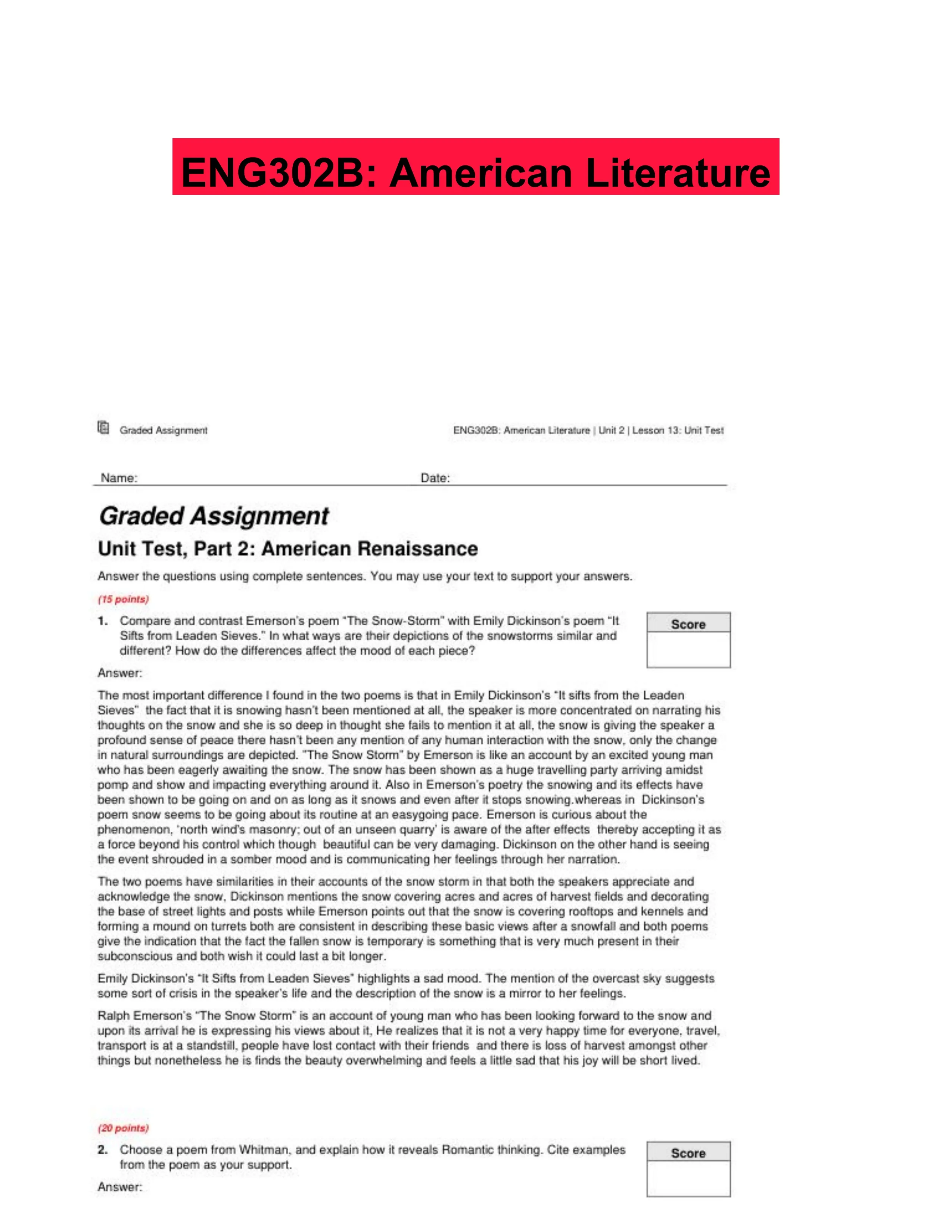 ENG302B: American Literature