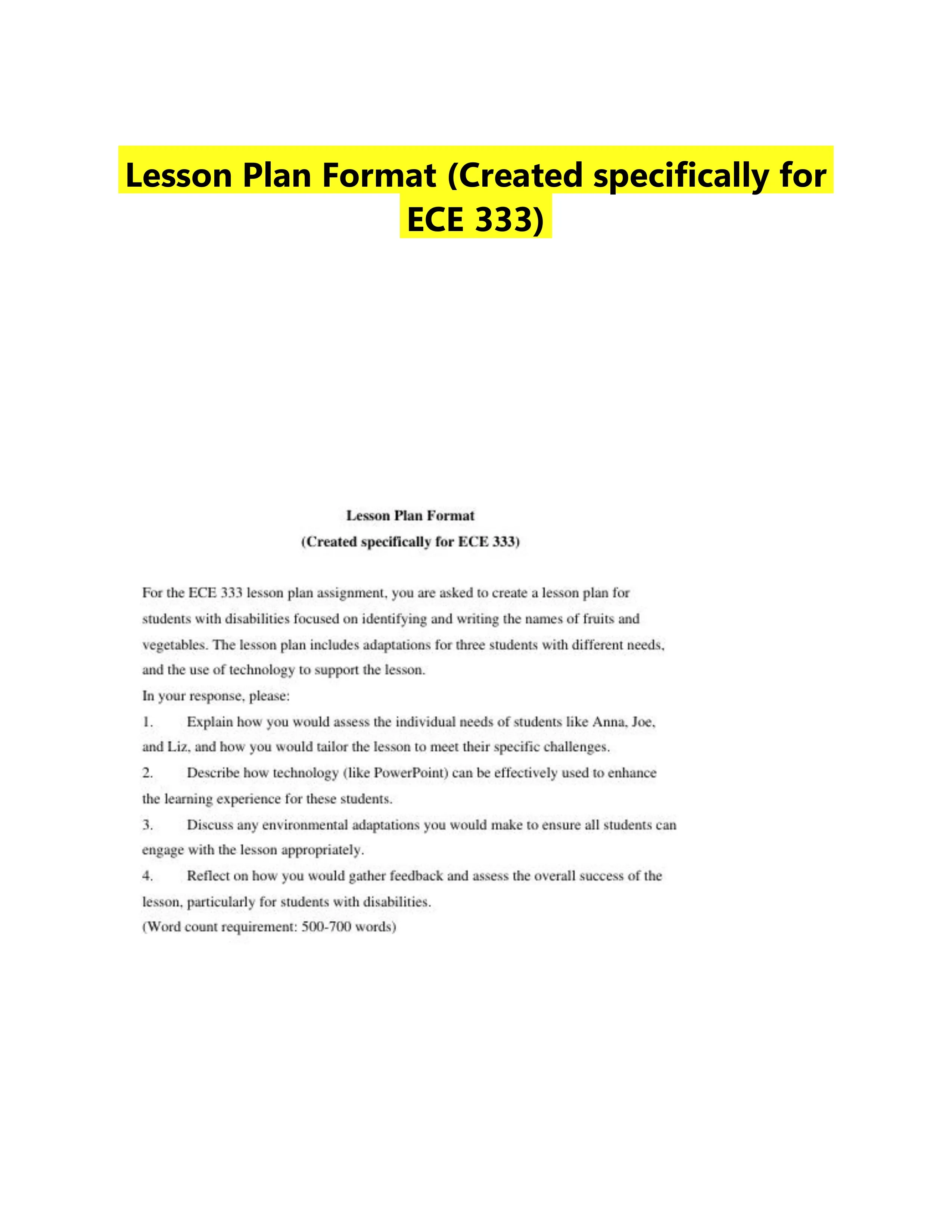 Lesson Plan Format (Created specifically for ECE 333)