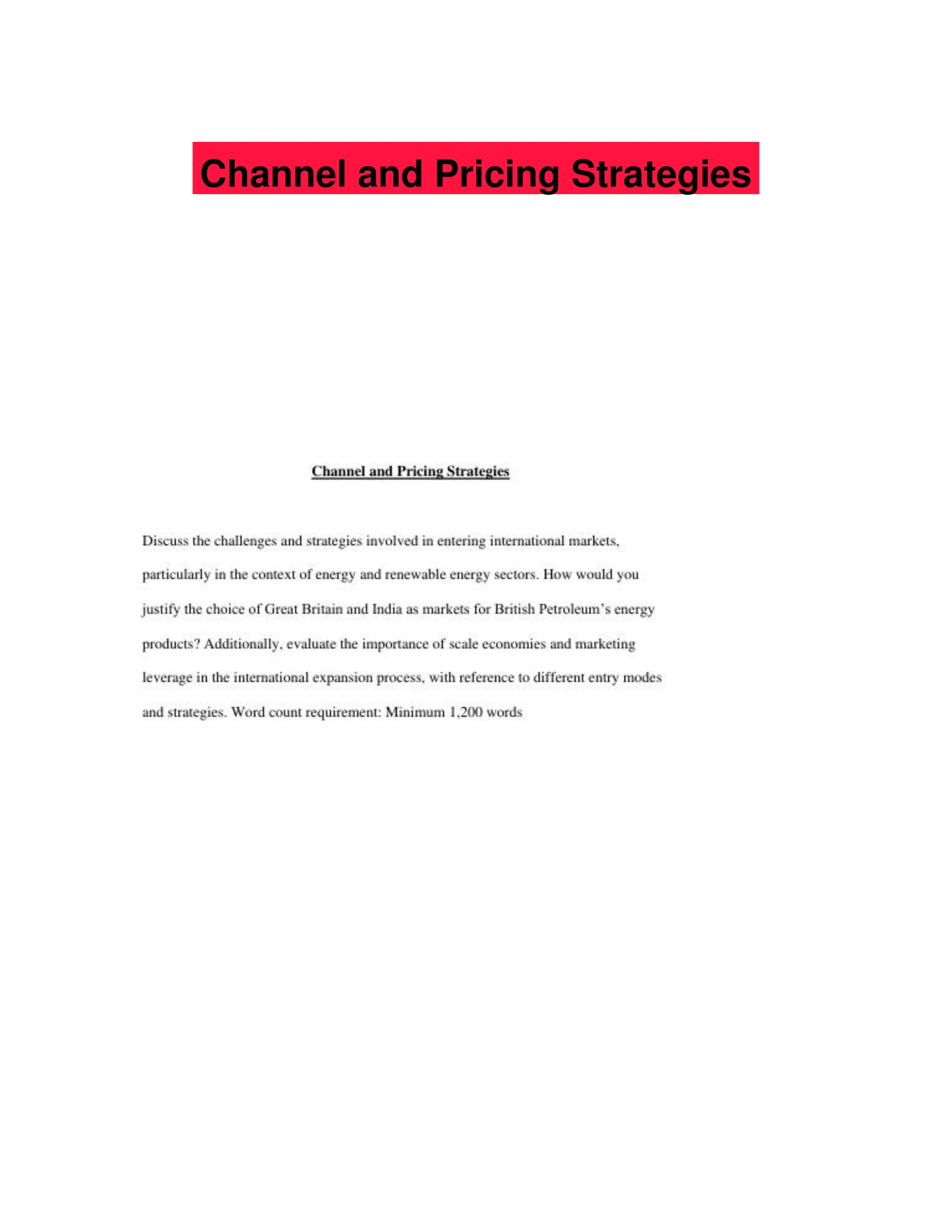Channel and Pricing Strategies