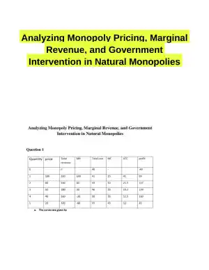 Analyzing Monopoly Pricing, Marginal Revenue, and Government Intervention in Natural Monopolies