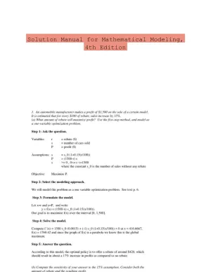 Solution Manual for Mathematical Modeling, 4th Edition