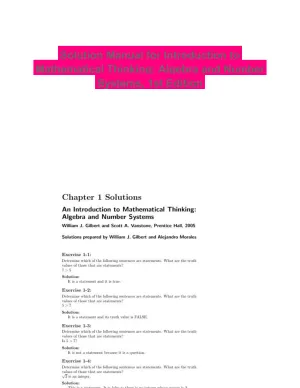 Solution Manual for Introduction to Mathematical Thinking: Algebra and Number Systems, 1st Edition