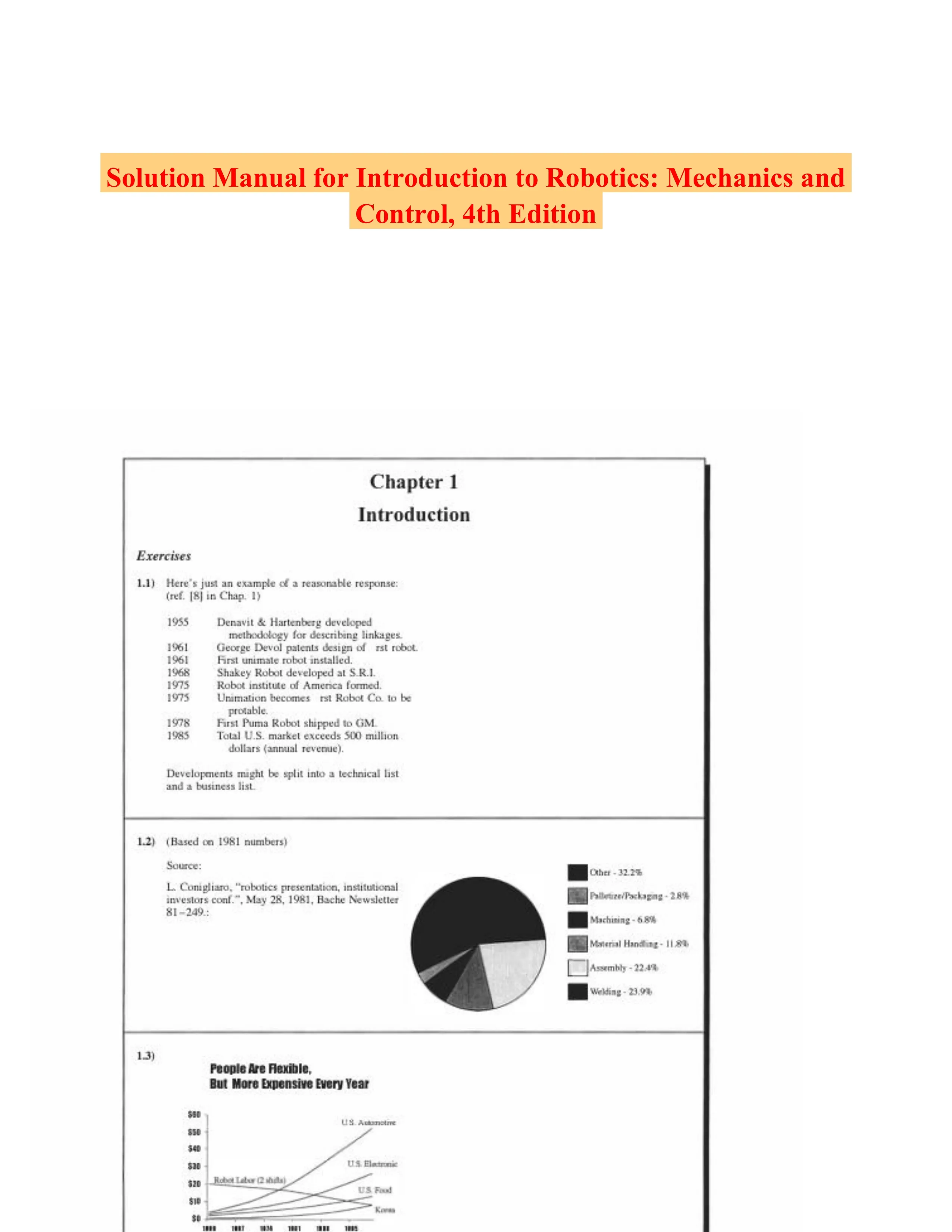 Solution Manual for Introduction to Robotics: Mechanics and Control, 4th Edition