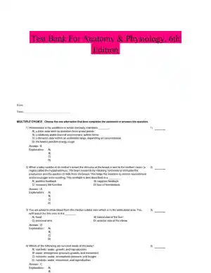 Test Bank For Anatomy & Physiology, 6th Edition