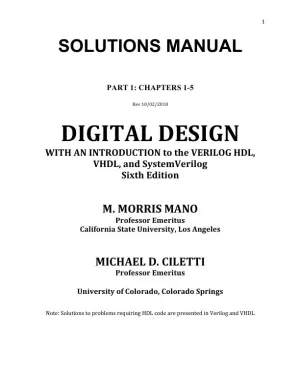 Digital Design: With an Introduction to the Verilog HDL, VHDL, and SystemVerilog, 6th Edition Solution Manual