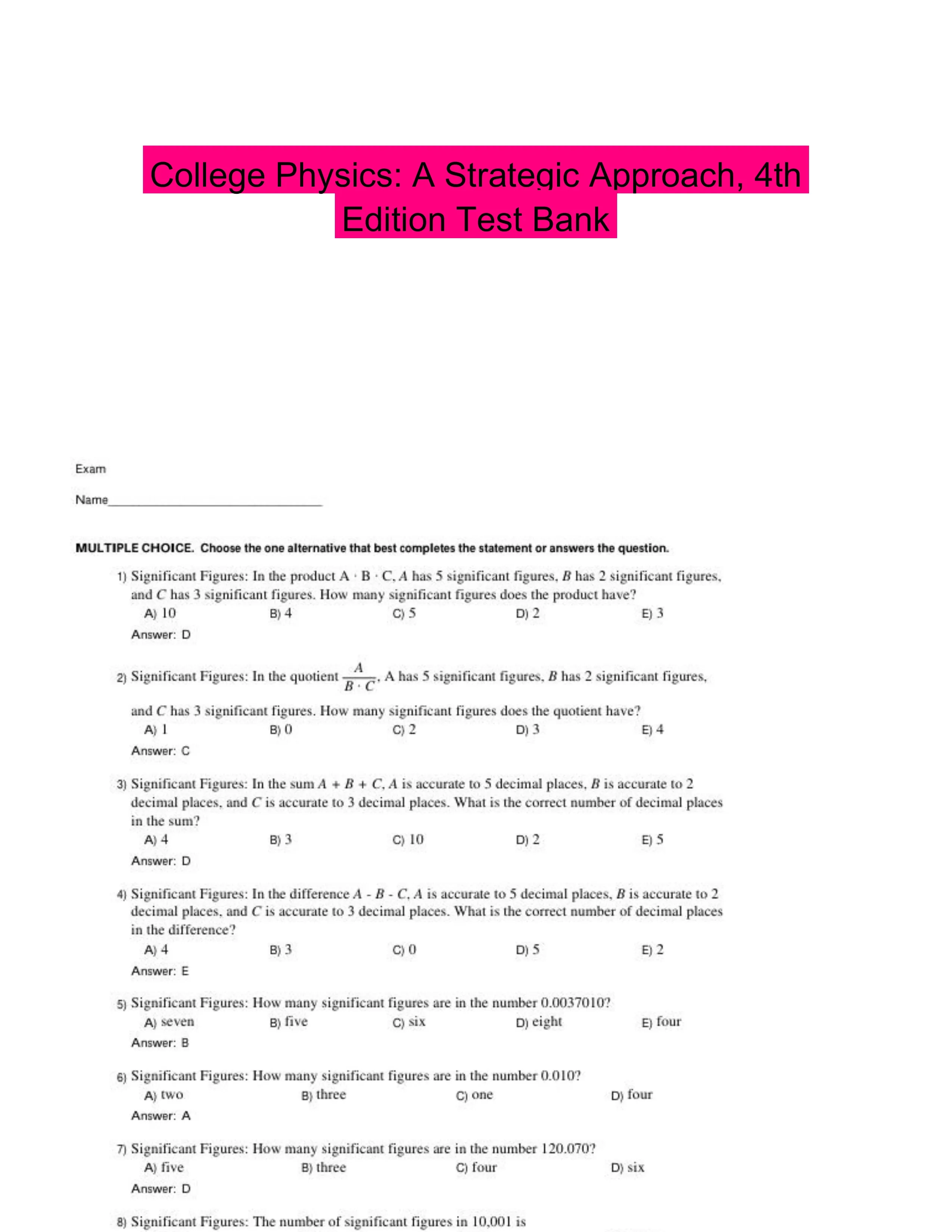 College Physics: A Strategic Approach, 4th Edition Test Bank