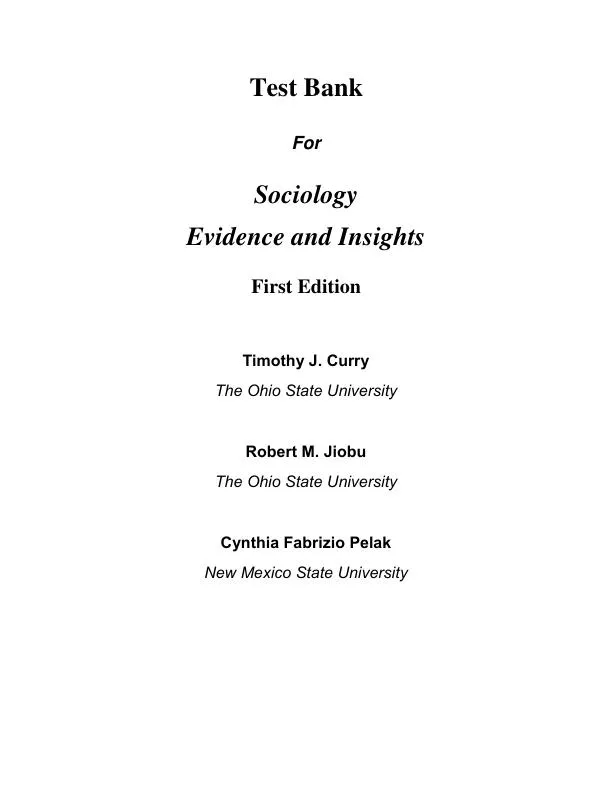 Test Bank for Sociology: Evidence and Insights