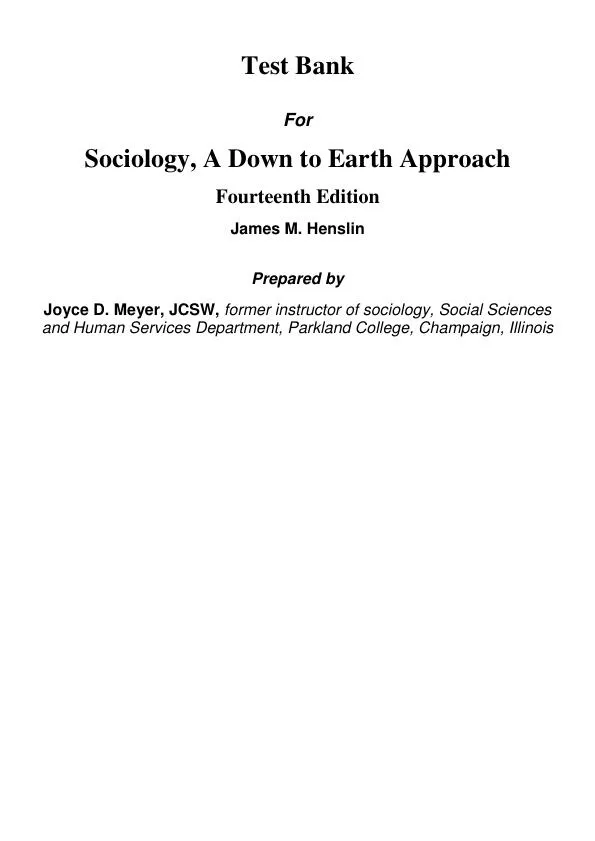 Test Bank For Sociology: Down-To-Earth Approach, 14th Edition