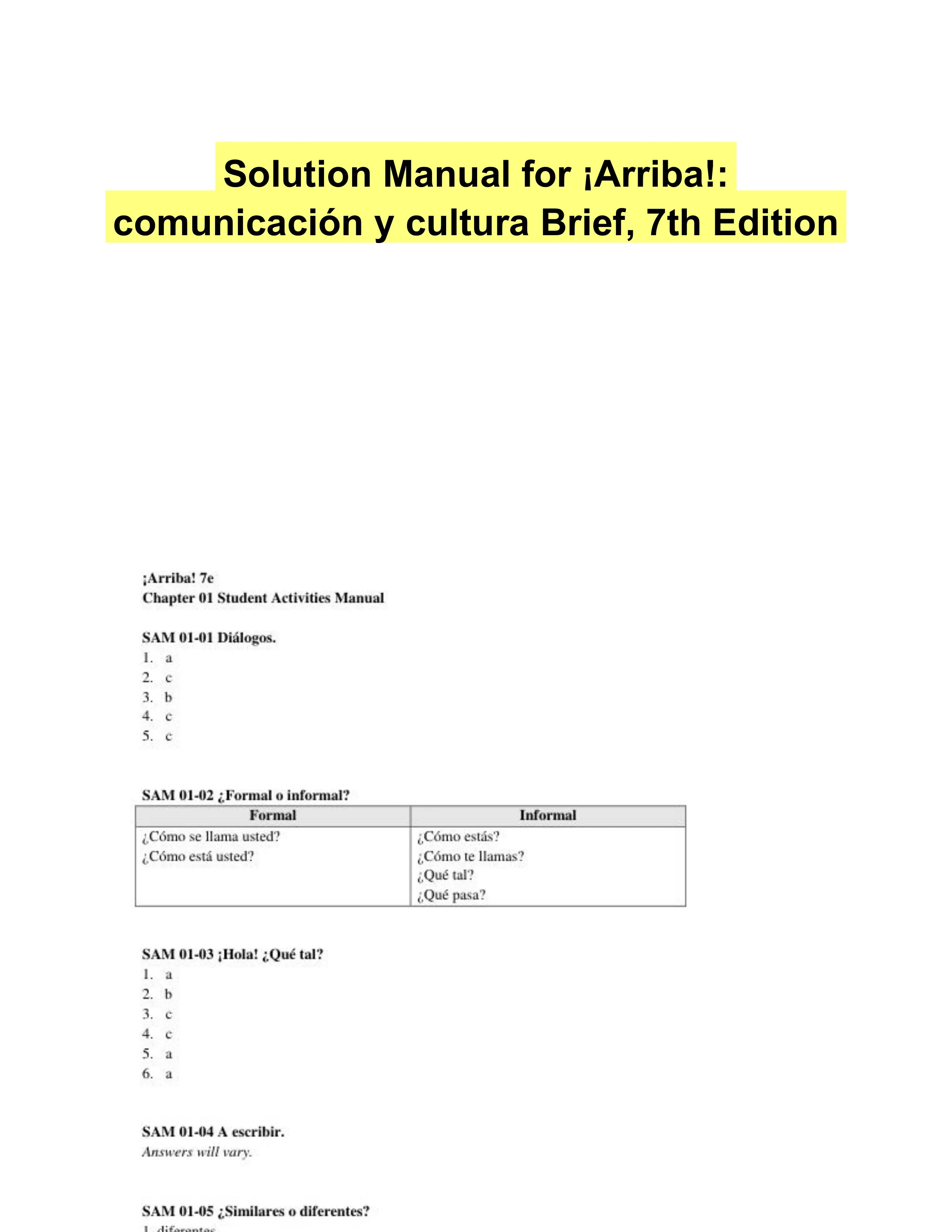 Solution Manual for 'Arriba!: comunicaci'n y cultura Brief, 7th Edition