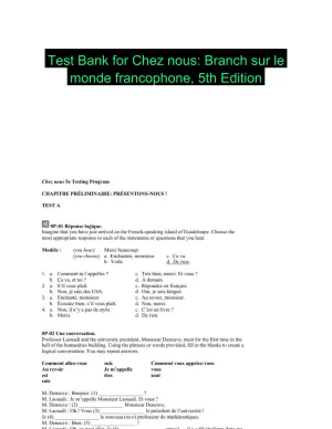 Test Bank for Chez nous: Branch sur le monde francophone, 5th Edition