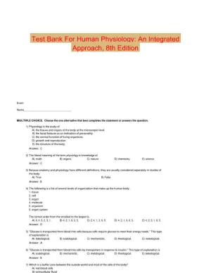 Test Bank For Human Physiology: An Integrated Approach, 8th Edition