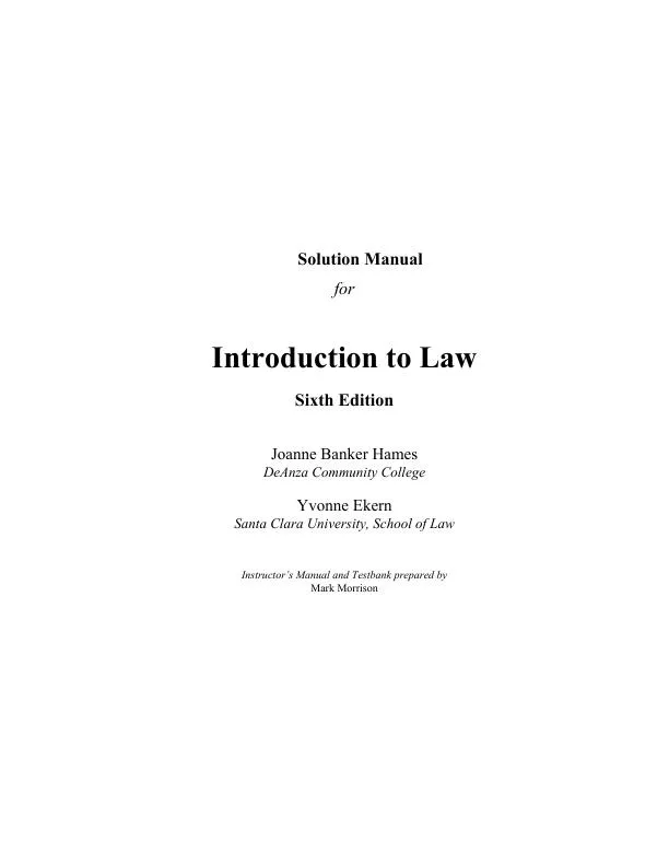 Solution Manual for Introduction to Law, 6th Edition