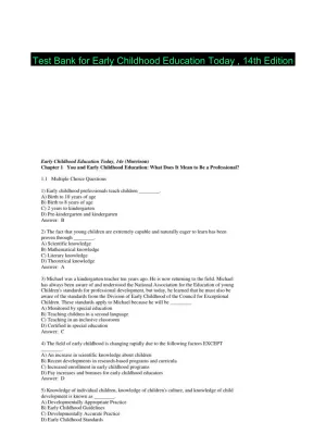 Test Bank for Early Childhood Education Today  , 14th Edition