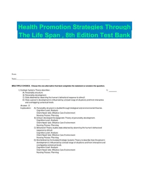 Health Promotion Strategies Through The Life Span , 8th Edition Test Bank