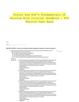 Kozier And Erb's Fundamentals Of Nursing With Clinical Handbook , 8th Edition Test Bank