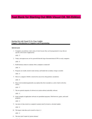Test Bank for Starting Out With Visual C#, 5th Edition