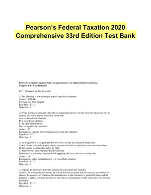 Pearson�s Federal Taxation 2020 Comprehensive 33rd Edition Test Bank