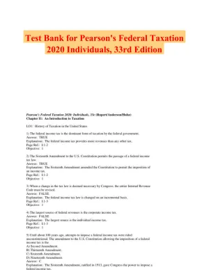 Test Bank for Pearson's Federal Taxation 2020 Individuals, 33rd Edition
