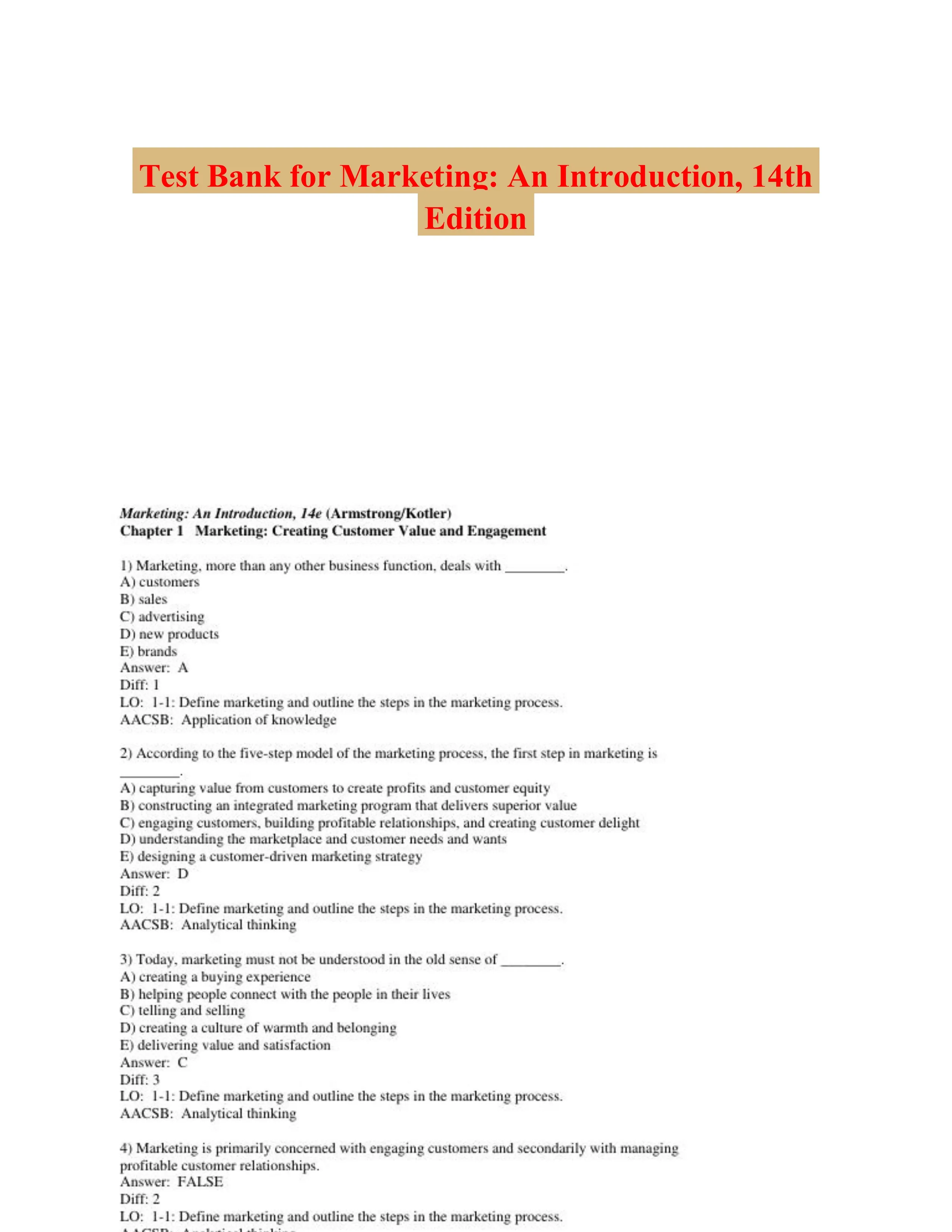Test Bank for Marketing: An Introduction, 14th Edition