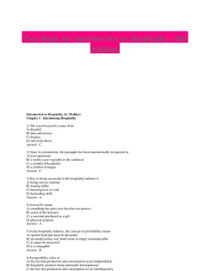 Test Bank for Introduction to Hospitality , 8th Edition