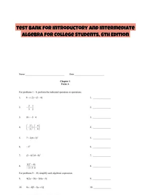 Test Bank for Introductory and Intermediate Algebra for College Students, 6th Edition