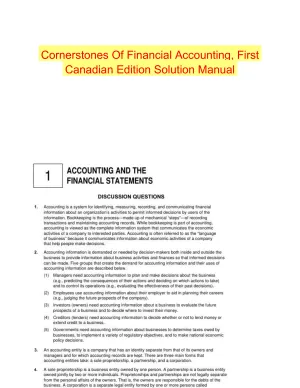 Cornerstones Of Financial Accounting, First Canadian Edition Solution Manual