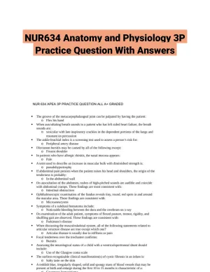 NUR634 Anatomy and Physiology 3P Practice Question With Answers (619 Solved Questions)