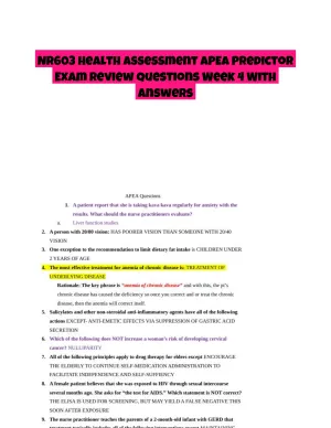 NR603 Health Assessment APEA Predictor Exam Review Questions Week 4 With Answers (620 Solved Questions)