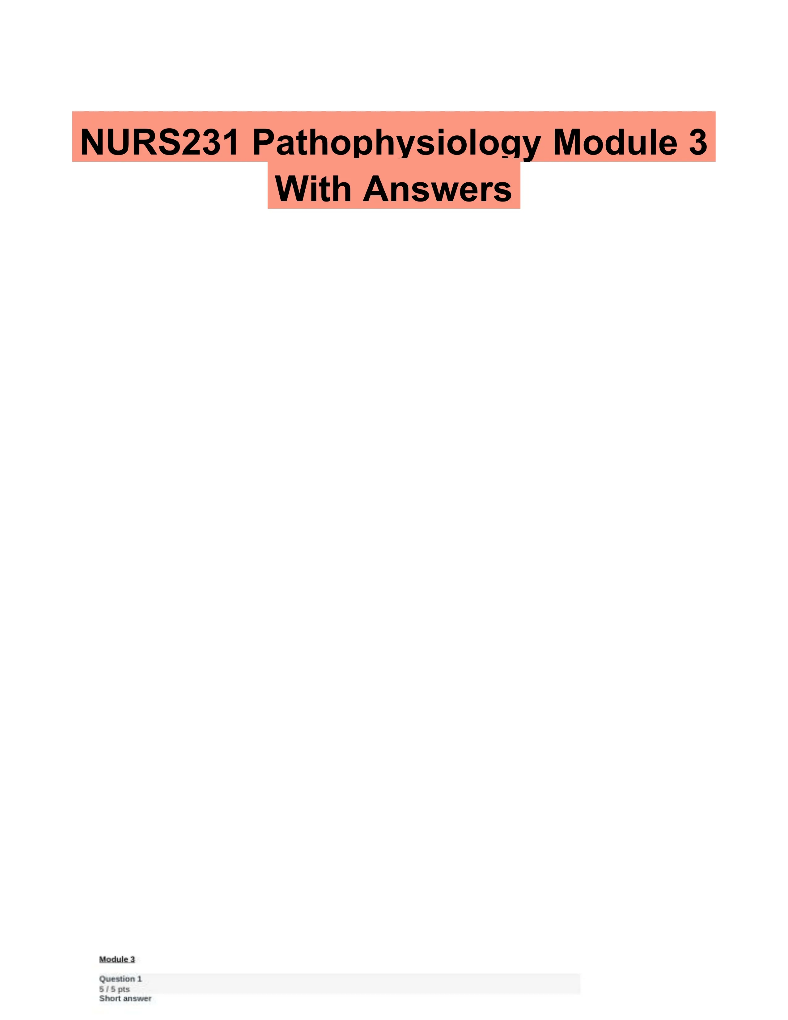 NURS231 Pathophysiology Module 3 With Answers (27 Solved Questions)