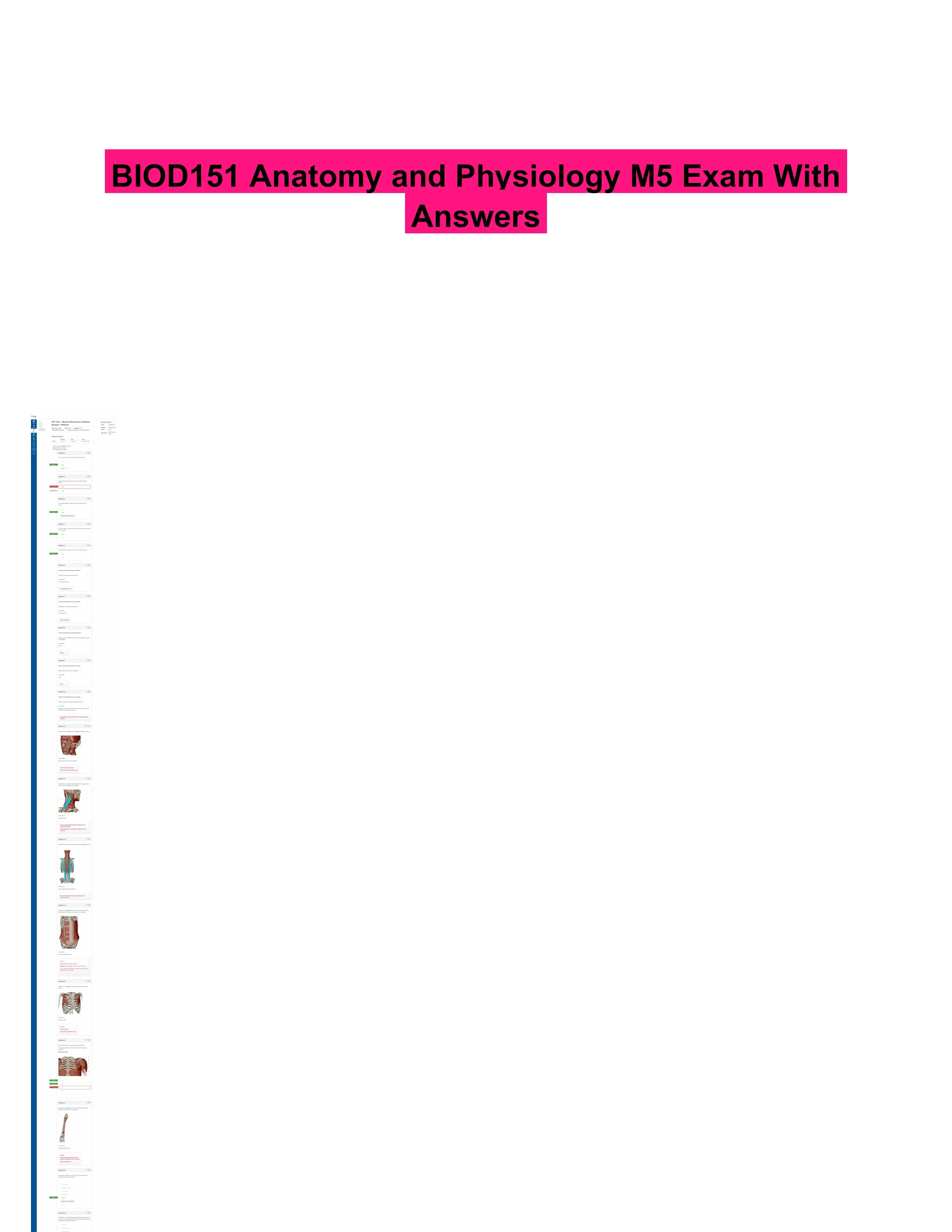 BIOD151 Anatomy and Physiology M5 Exam With Answers (39 Solved Questions)