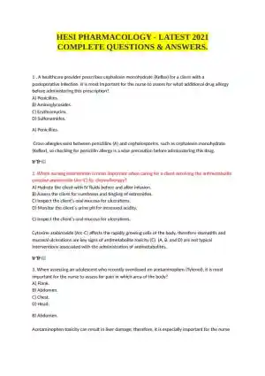 2021 HESI Chamberlain University Pharmacology Practice Exam With Answers (5 Solved Questions)