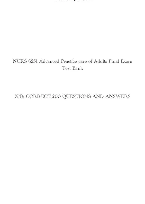 NURS6551 Cardiovascular Final Exam Test bank With Answers (51 Solved Questions)