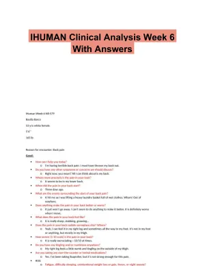 IHUMAN Clinical Analysis Week 6 With Answers (64 Solved Questions)