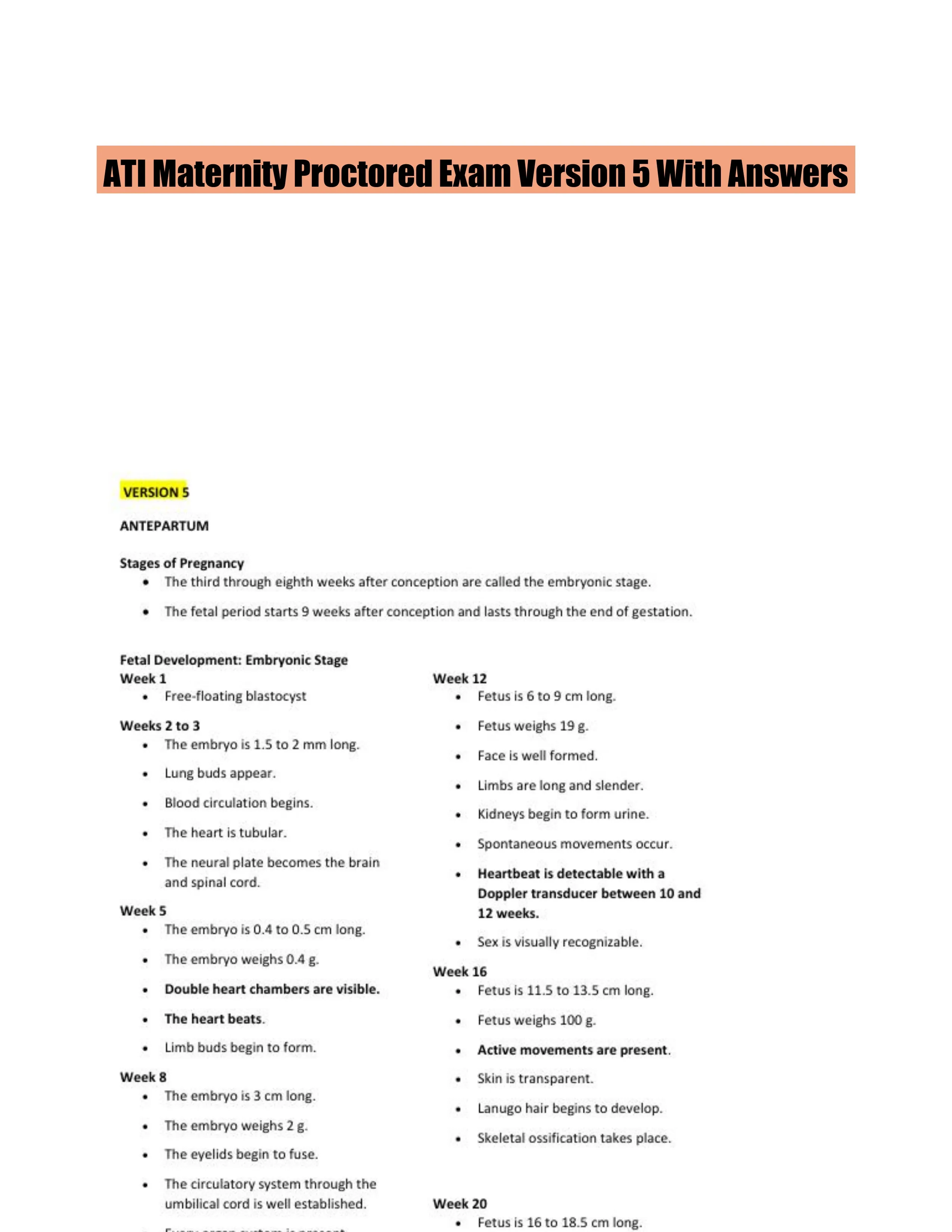 ATI Maternity Proctored Exam Version 5 With Answers (181 Solved Questions)