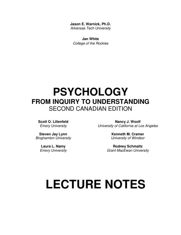 Psychology: From Inquiry To Understanding, Second  Canadian Edition Class Notes