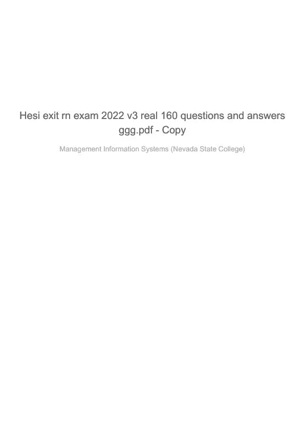 2022 HESI Nevada State College RN Management Information System Exit Real Exam Version 3 With Answers (161 Solved Questions)