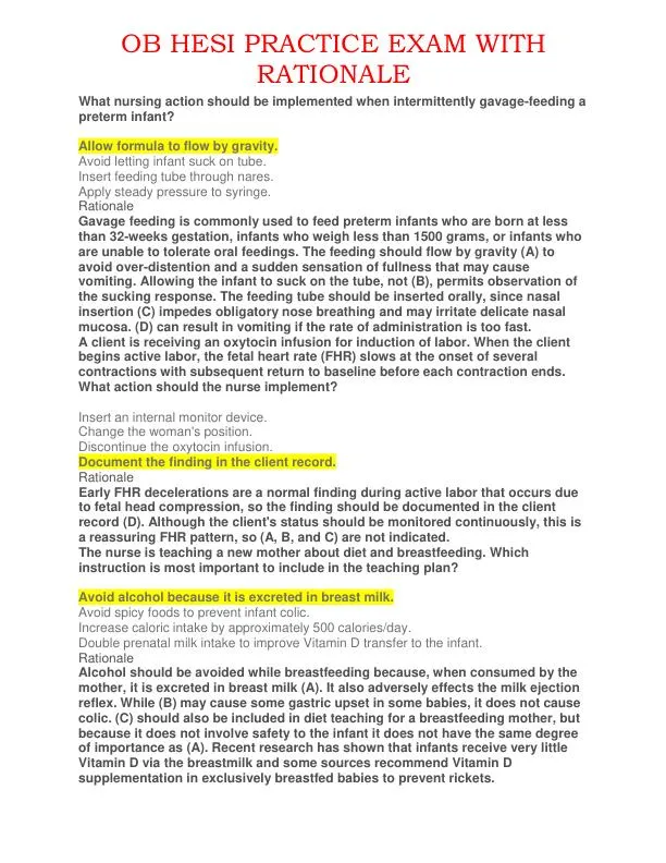 HESI Prenatal OB Practice Exam With Answers (108 Solved Questions)