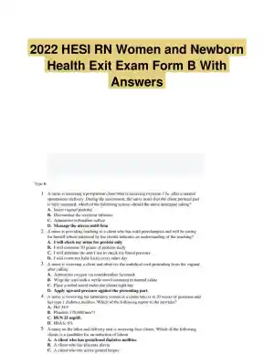 2022 HESI RN Women and Newborn Health Exit Exam Form B With Answers (65 Solved Questions)